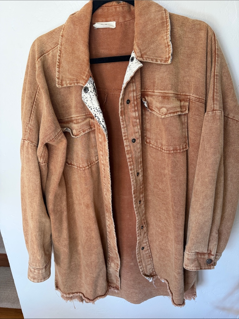 Oversized Distressed Corduroy Shacket - Rust Brown